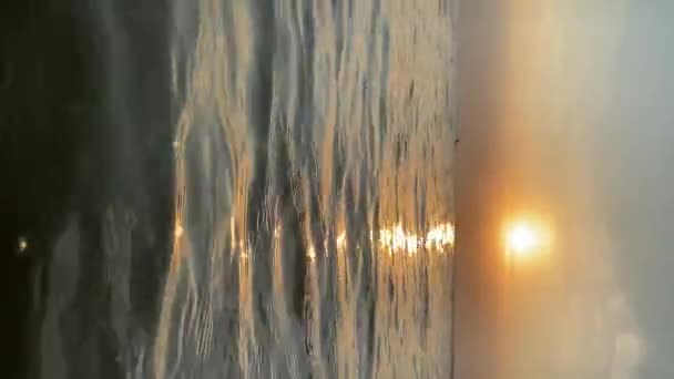 垂直ビデオ 小さな波と鳥が飛んでバルト海の地平線に沈む夕日 休暇と旅行のコンセプト — ストック動画
