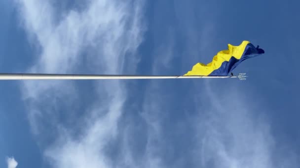 Flaga Ukrainy Niebiesko Żółte Kolory Kołyszące Się Wietrze Tle Jasnego — Wideo stockowe