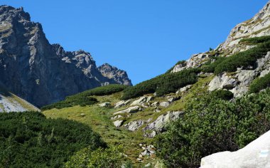 Nefes kesici dağ manzarası, yürüyüş konsepti.