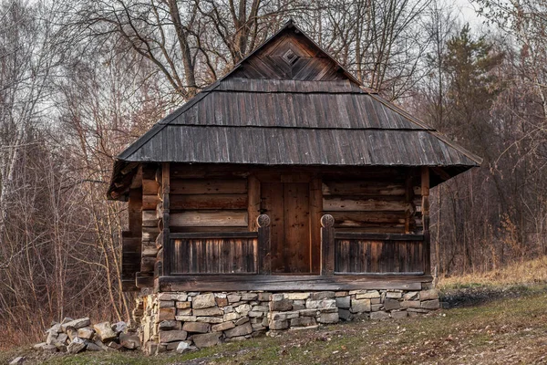 Παλιό Παραδοσιακό Ξύλινο Σπίτι Στο Μουσείο Pirogov Ουκρανία Καμπίνα Ημερολογίου — Φωτογραφία Αρχείου