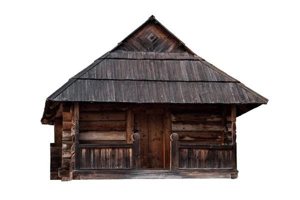 Altes Traditionelles Holzhaus Vereinzelt Auf Weißem Hintergrund Blockhaus — Stockfoto