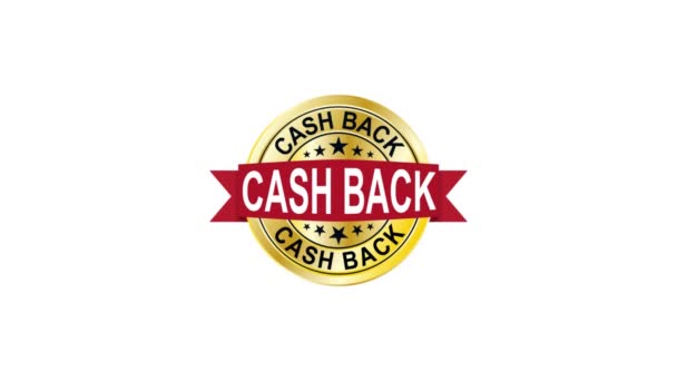 Zlatá Medaile Koncept Cashback Cash Zpět Zelený Prapor Bílém Pozadí — Stock video