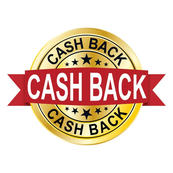 Geld Terug Glanzende Gouden Munt Cashback Woord Letters Pictogram Sticker — Stockvector