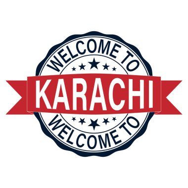 Karaçi kırmızı vintage damga yuvarlak hoş geldiniz.