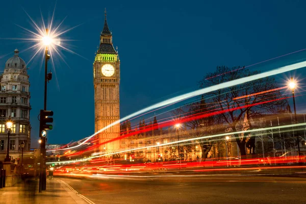 Long Exposure Traffic Trails Parliament Square August 2022 Big Ben — Stockfoto