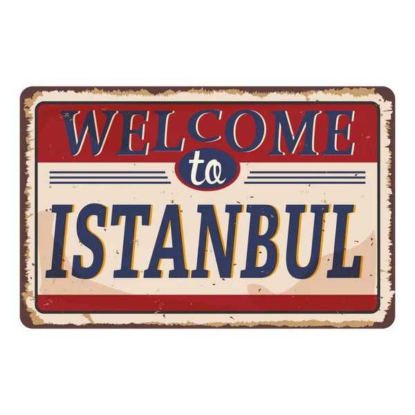 Salutations Istanbul Plaque Métallique Rouillée Vintage Sur Fond Blanc Illustration — Image vectorielle