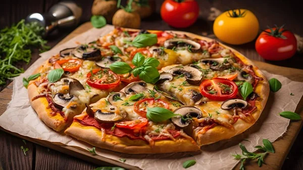 Verse Zelfgemaakte Italiaanse Pizza Margherita Met Buffelmozzarella Basilicum — Stockfoto