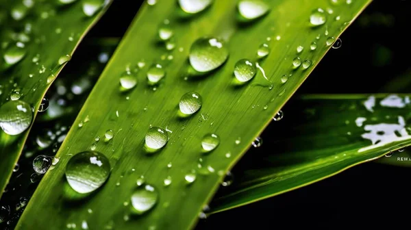 Grüne Und Nasse Bambusblätter Makro Nahaufnahme Natürlicher Entspannender Hintergrund Naturmuster — Stockfoto