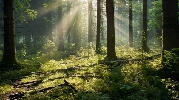 Piękny Poranek Lesie — Zdjęcie stockowe