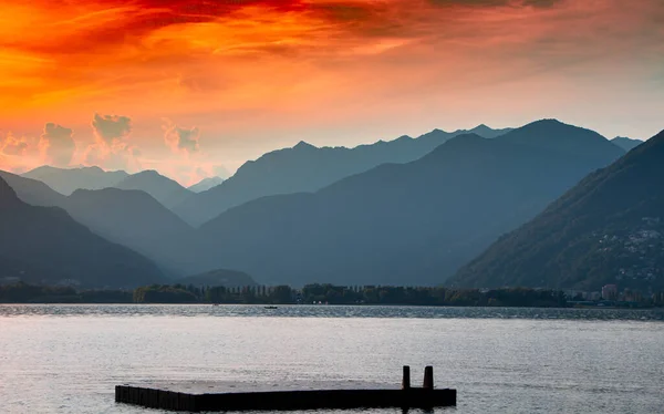 stock image Beautiful sunset over Lake Maggiore, Switzerland. 