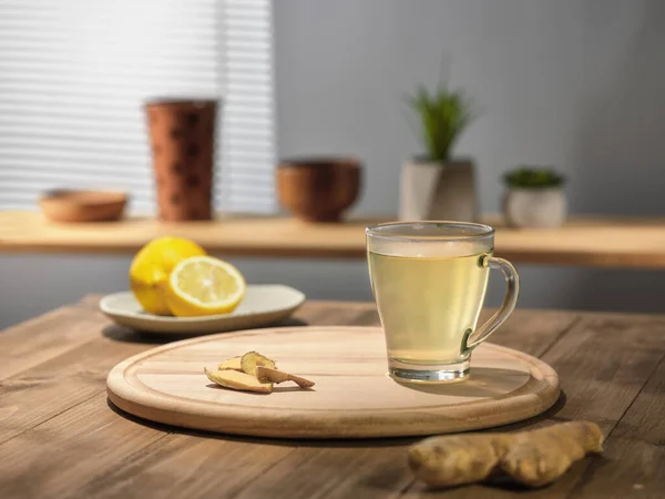 Chá Gengibre Com Limão Mesa — Fotografia de Stock