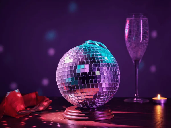 Disko Topu Şampanya Bardağı Mum Parti Ayarlandı — Stok fotoğraf