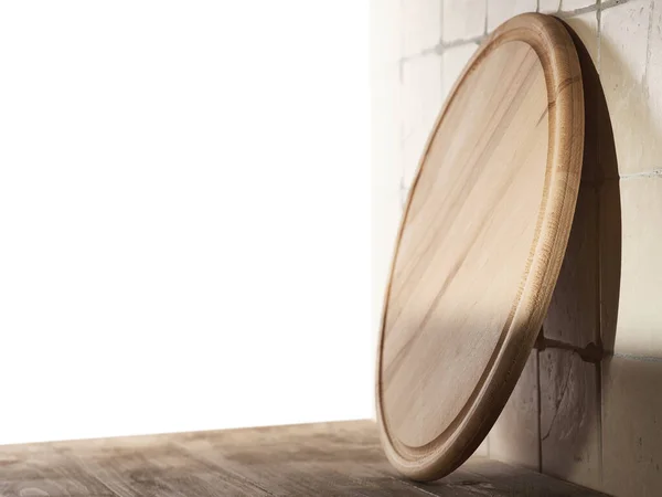 Круглая Кухонная Доска Столе Изолированным Фоном — стоковое фото