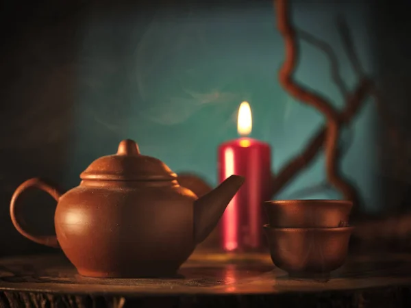 Cozy tea ceremony, rustic ambiance