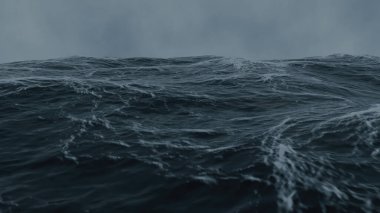 Karanlık Okyanus Dalgaları Bulutlu Gökyüzü altında. 3d hazırlayıcı