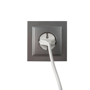 İzole edilmiş Arkaplanda Beyaz Kablolu Minimalist Gümüş Elektrik Kurumu