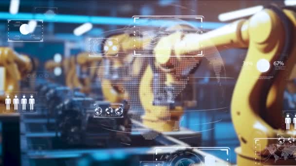 Prostředí Průmyslu Image Výrobních Linek Pomocí Tovární Automatizace Přes Roboty — Stock video