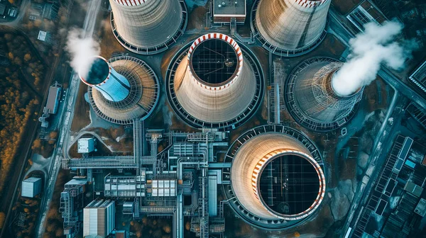 산업과 사이의 조화의 이미지 에너지 아침에 원자력 발전소 로열티 프리 스톡 사진