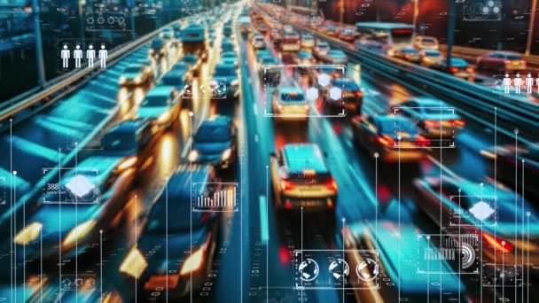 Fortschrittliches Transportsystem Mit Holographischer Schnittstelle Und Automatisierter Fahrzeugflusskontrolle Das Bild — Stockvideo