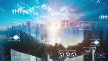 Sanayi 4.0 ortamında, yapay zeka kullanan fabrika üretim hatlarının görüntüsü ve yapay zeka ve robotlar aracılığıyla fabrika otomasyonu.