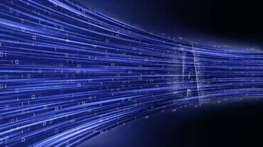 Makine öğrenme algoritmaları ve sinirsel ağlarla çevrili geleceksel bir ortamda yansıtılan dijital yapay zeka hologramı