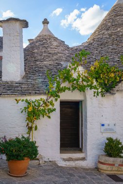 Alberobello, Puglia 'nın Trulli çatıları. İtalya.