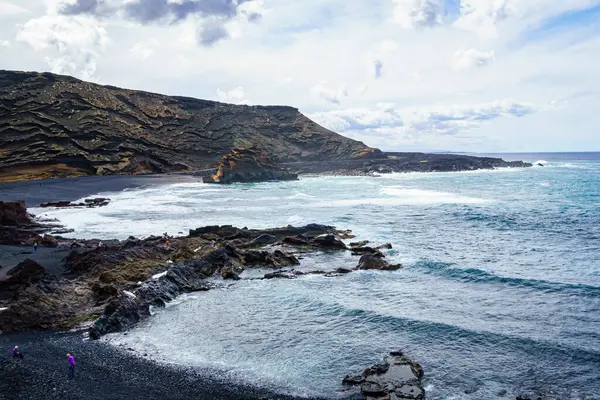 Körfezin Volkanik Kıyılarının Manzarası Lanzarote Balear Adaları Spanya — Stok fotoğraf