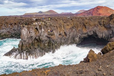 Lanzarote 'deki Los Hervideros uçurumları. Kanarya Adaları. İspanya.