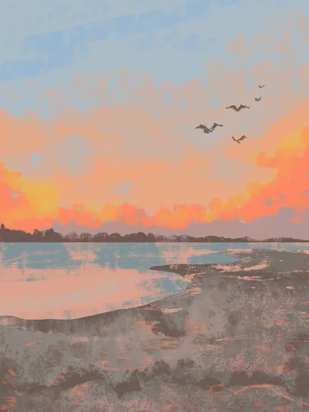 Modern Boho Pinkish Sea Beach Birds Art Print Abstract Minimal — Stock Photo, Image