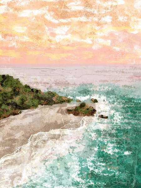Tropical Islands Sea Modern Boho Art Print Abstract Minimal Background — Stock Photo, Image