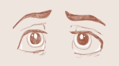 Two watercolor hand drawn sad eyes in anime style. Sad eyes, full of sadness and despair, looking with hope. The concept of hope, emotional burnout, asking for help