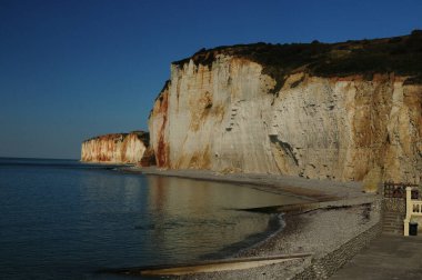 The White Cliffs Les Grandes Dalles In Fecamp Normandy France On A Beautiful Sunny Summer Day With A Clear Blue Sky