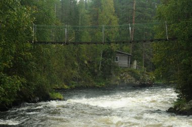 Oulanka Ulusal Parkı 'ndaki Myllykoski Nehri' ndeki Askıya Alma Köprüsü