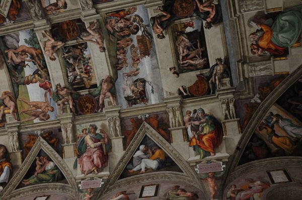 The Famous Michelangelo Paintings On The Ceiling Of The Sistine Chapel In Rome Italy
