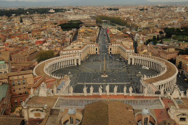 View From The Dome Of The St. Peter's Cathedral In Rome Italy On A Wonderful Spring Day With A Few Clouds In The Sky