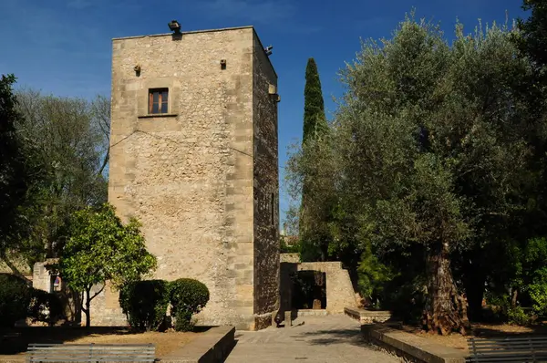 Ancient Defense Tower Pollenca Mallorca Wonderful Sunny Spring Day Clear Royalty Free Stock Photos