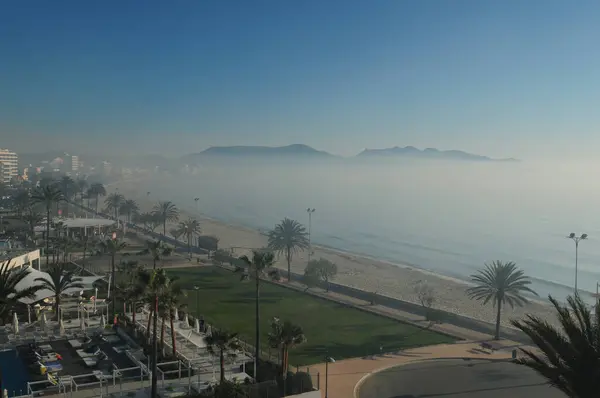 Fog Morning Beach Cala Millor Mallorca Wonderful Sunny Spring Day Stock Picture