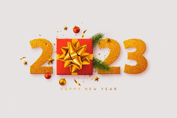 2023 Happy New Year Realistic Gift Box Decorative Elements Glitter — Stock Photo, Image