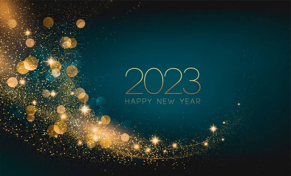 2023 Happy New Year Abstract Shiny Color Gold Swirl Design — 图库照片