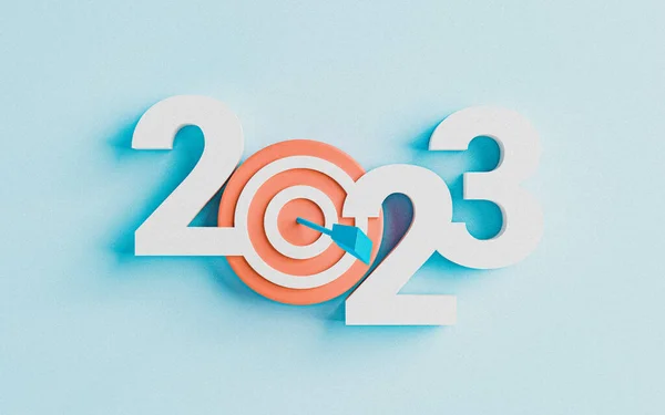 2023年与目标板设定业务目标和目标的新年概念的3D图解 — 图库照片