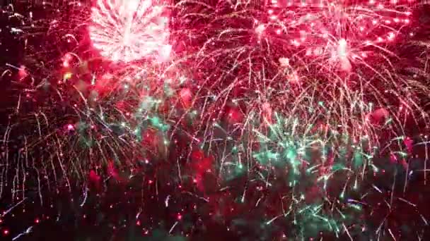 Vuurwerk Oudejaarsavond Vier Echte Vuurwerk Achtergrond Golden Multicolor Abstract Gloeiende — Stockvideo