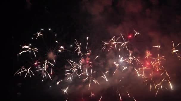 Fuochi Artificio Capodanno Festeggia Sfondo Dei Fuochi Artificio Reali Golden — Video Stock