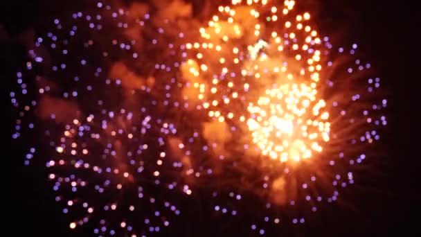 Nyårsafton Fyrverkerier Fira Real Fireworks Bakgrund Golden Multicolor Abstrakt Glödande — Stockvideo