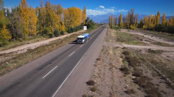 2024 アルゼンチンのYpfからのタンカーのトラックは アルゼンチンのメンドーサの田舎を転がします — ストック動画