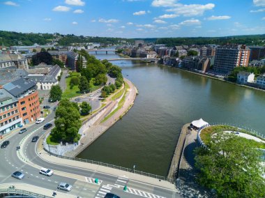 Confluence of Sambre and Seine rivers in Namur, Belgium, on a sunny day. Aerial view. clipart