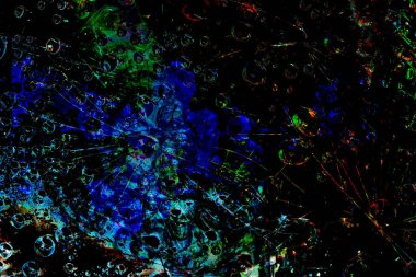 Uzay soyutlaması. Koyu küreler mavi ışık huzmeleriyle aydınlatılır ve siyah bir arkaplanda yer alırlar. 3 Boyutlu Hazırlama.