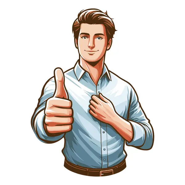 Man Giving Thumbs Vector Illustration Happy Guy Showing Gesture Approval Stock Vector