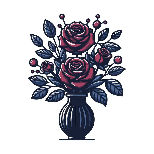 Colorful Roses Flower Vase Vector Illustration Cute Spring Flowers Bouquet Stock Illustration