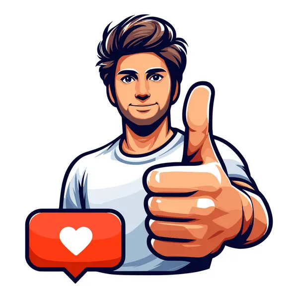 Man Giving Thumbs Vector Illustration Happy Guy Showing Gesture Approval Vector Graphics