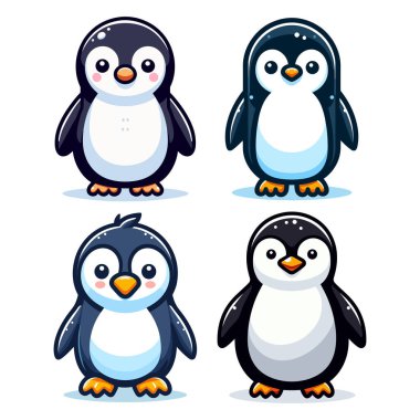 Tatlı karikatür penguen maskotu karakter çizimi, Antarktika hayvan simgesi kuşu, güney kutbu hayvan çizimi, beyaz arka planda izole edilmiş vektör şablonu. 